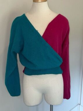 Luce VINTAGE Women's Large Pink Blue Green 80's 90's Silk Sweater Top